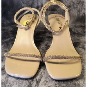 Strappy Unisa Copper Heels With Rhinestone Embellishments & Square Toe Design Si